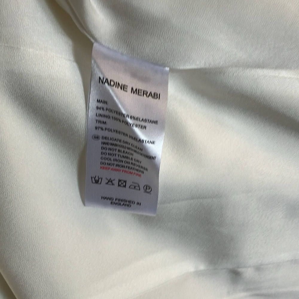 Nadine Merabi white satin evening jacket with ostrich cuffs size 6 - Picture 5 of 5